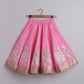 Gorgeous Baby Pink pleated Top And Exquisite Floral Leather Embroidered Lehenga With Matching Lace Dupatta - funlittleones.com