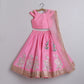 Gorgeous Baby Pink pleated Top And Exquisite Floral Leather Embroidered Lehenga With Matching Lace Dupatta - funlittleones.com
