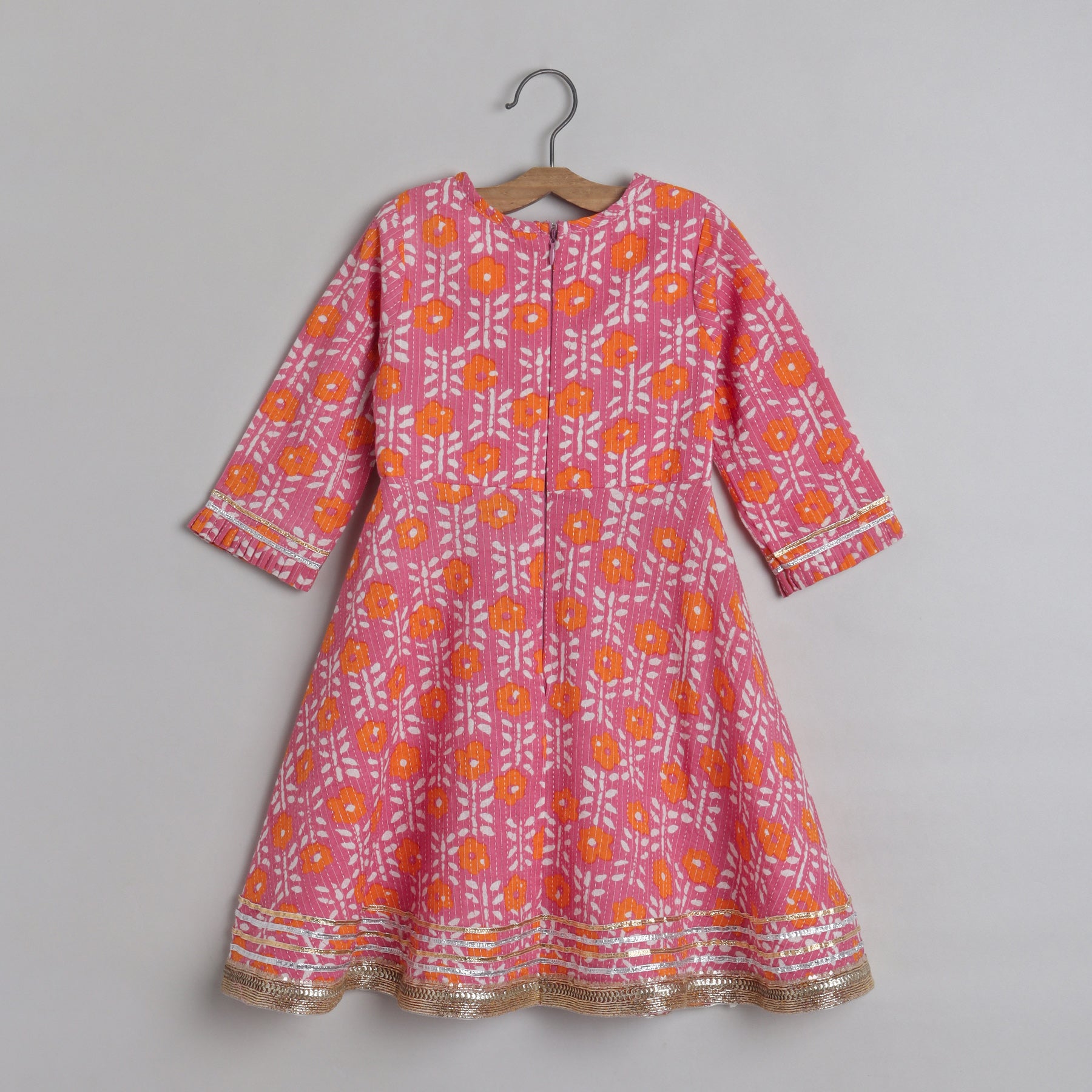 Thread And Gota Lace Detailed Floral Printed Kurti And Palazzo - funlittleones.com