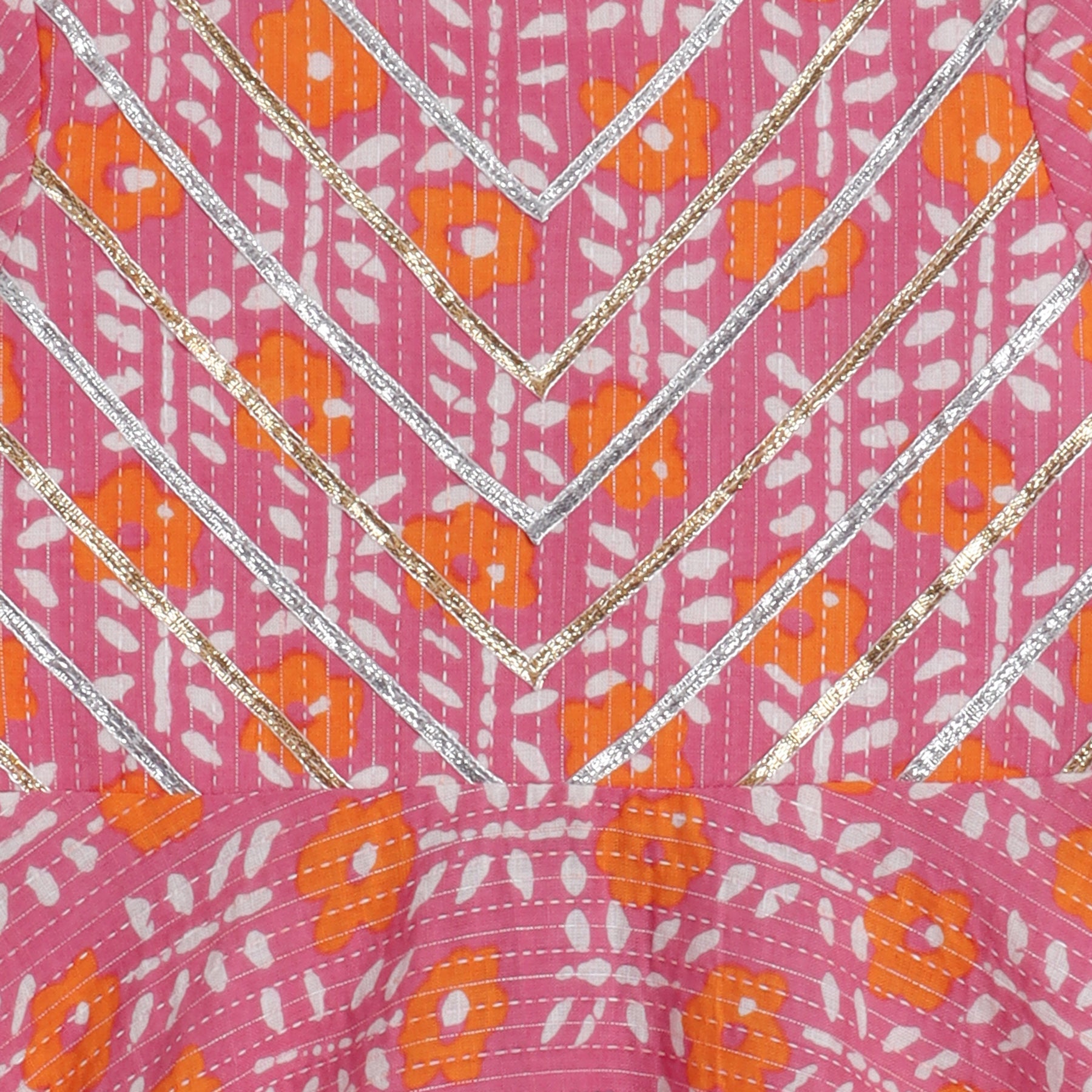 Thread And Gota Lace Detailed Floral Printed Kurti And Palazzo - funlittleones.com