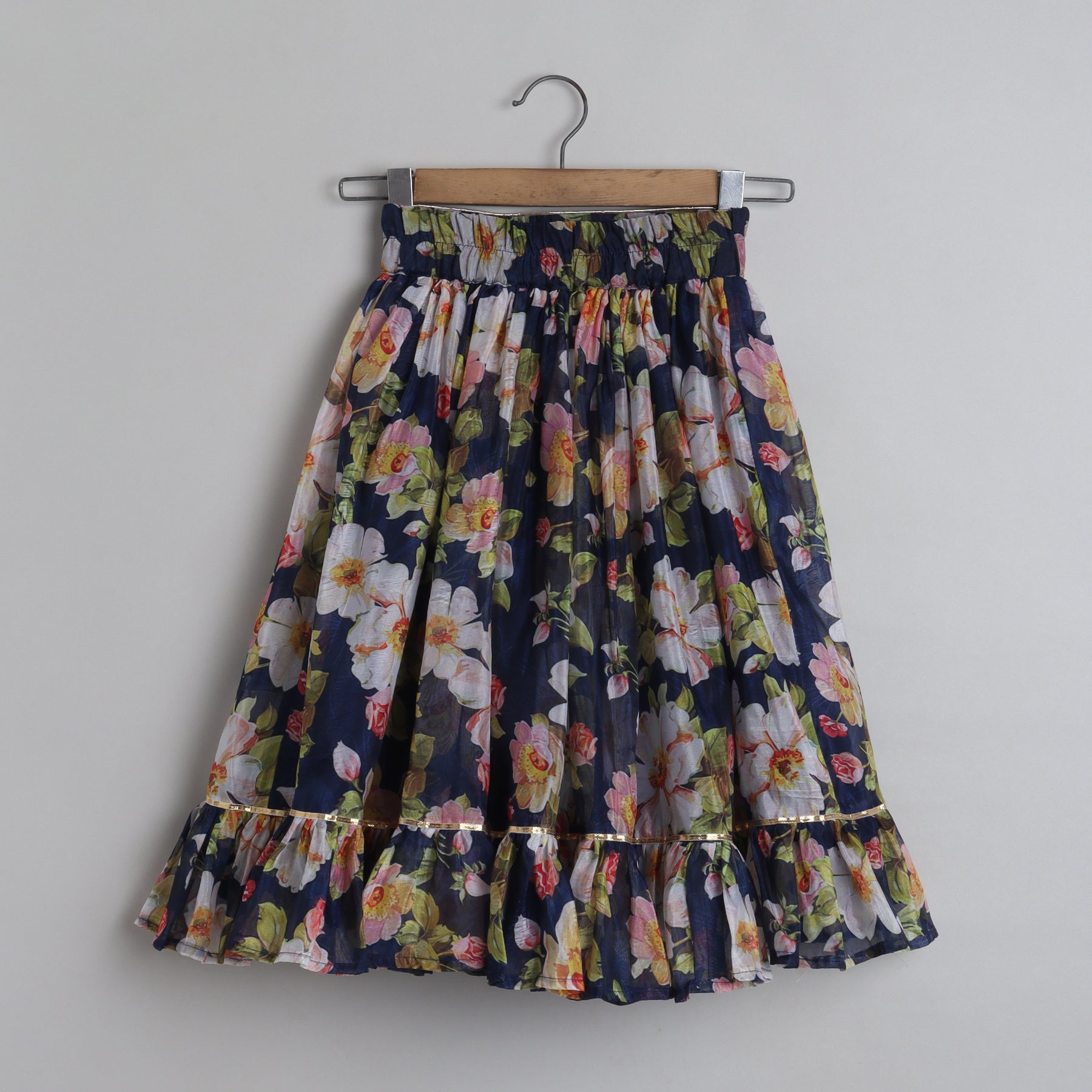 Blooming Flowers Navy Blue Organza Top And Sequins Embellished Lehenga - funlittleones.com