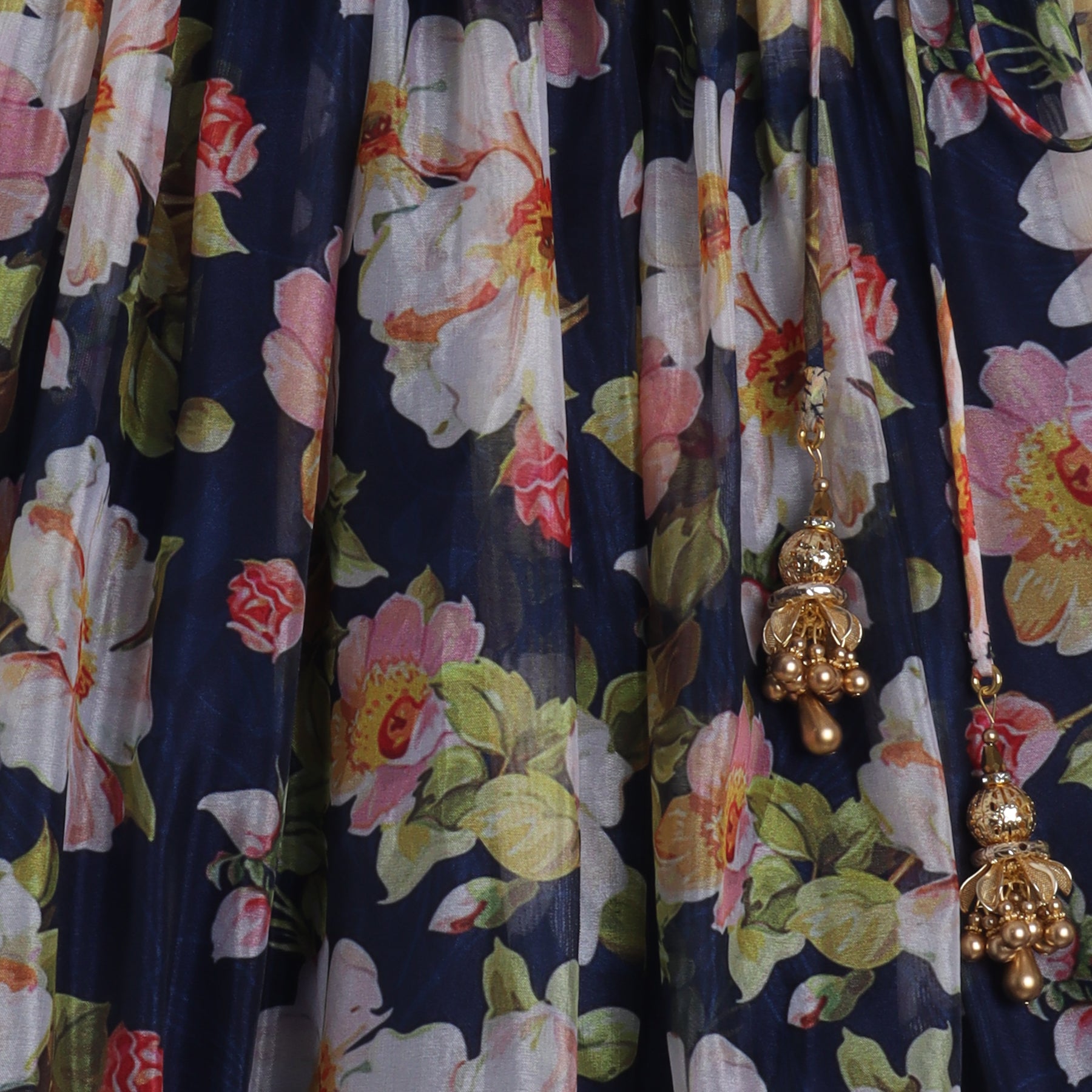 Blooming Flowers Navy Blue Organza Top And Sequins Embellished Lehenga - funlittleones.com