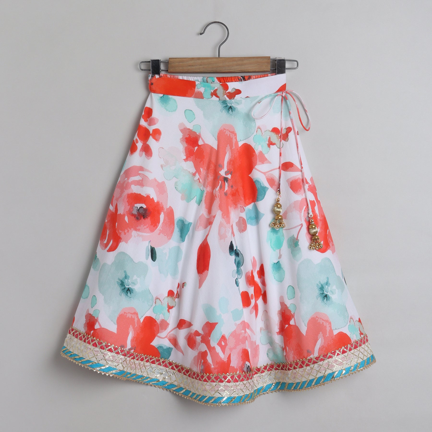 White Thread Detailed Gota Lace Work Top And Lehenga - funlittleones.com