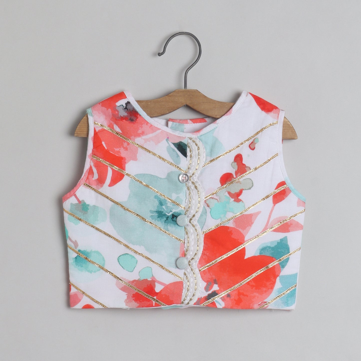 White Thread Detailed Gota Lace Work Top And Lehenga - funlittleones.com