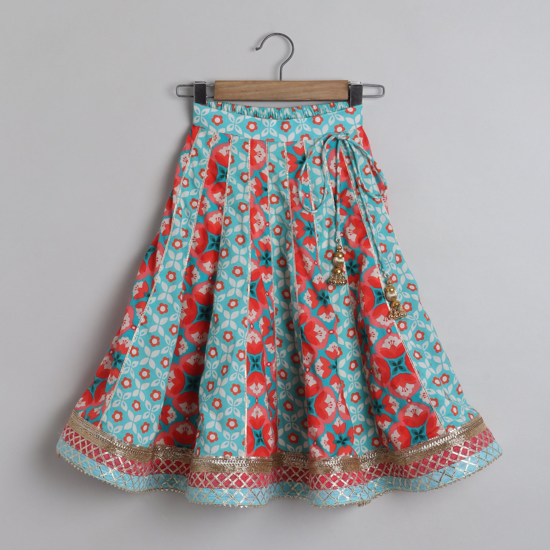 Faux Mirror Work Top With Gota Lace Work Lehenga - funlittleones.com