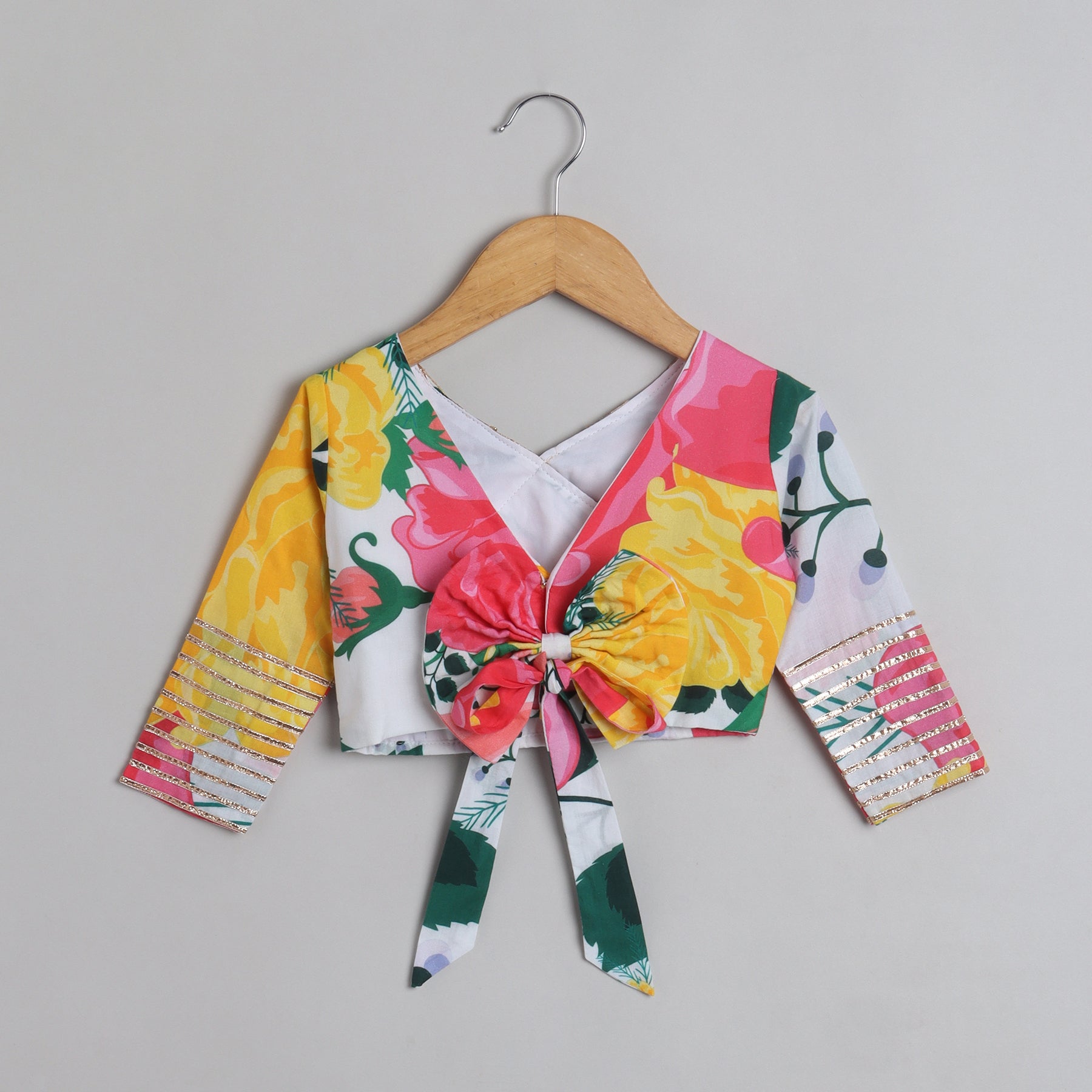 Tropical Floral Printed And Gota Lace Work Top With Lehenga - funlittleones.com