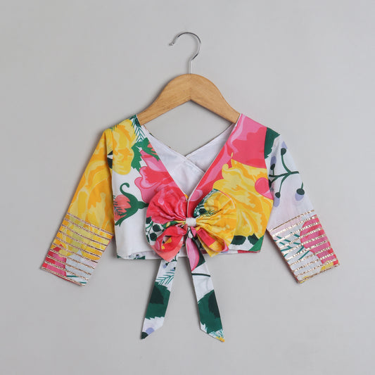 Tropical Floral Printed And Gota Lace Work Top With Lehenga - funlittleones.com