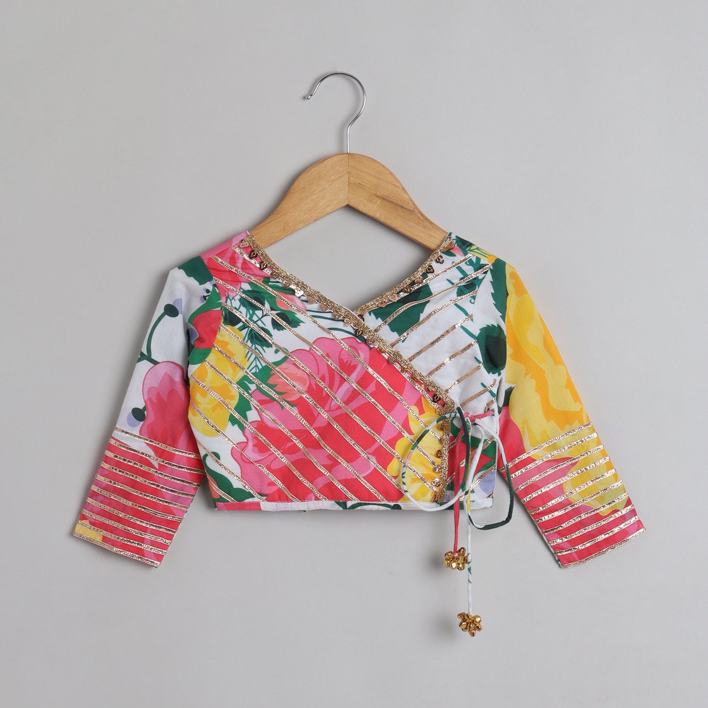 Tropical Floral Printed And Gota Lace Work Top With Lehenga - funlittleones.com