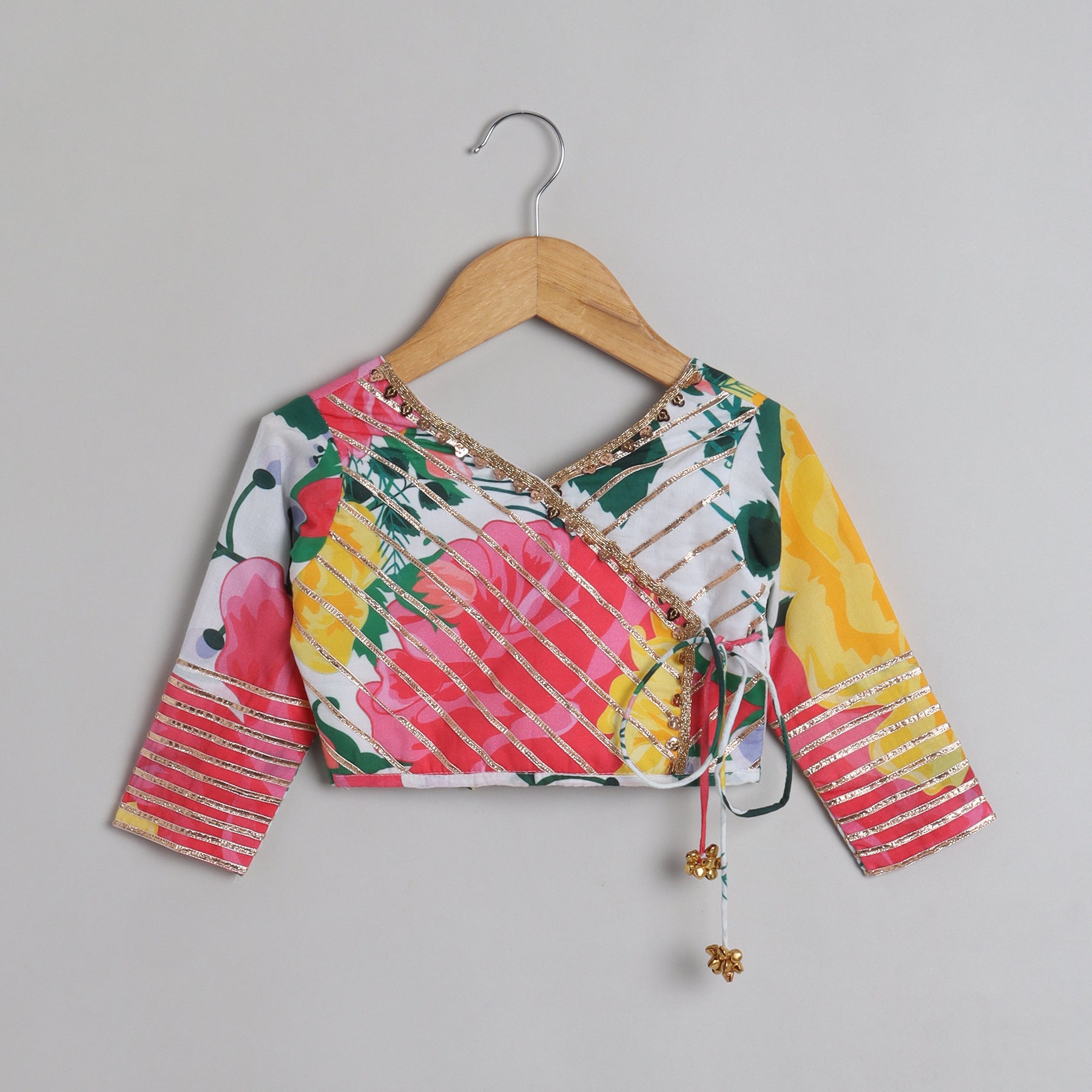 Tropical Floral Printed And Gota Lace Work Top With Lehenga - funlittleones.com