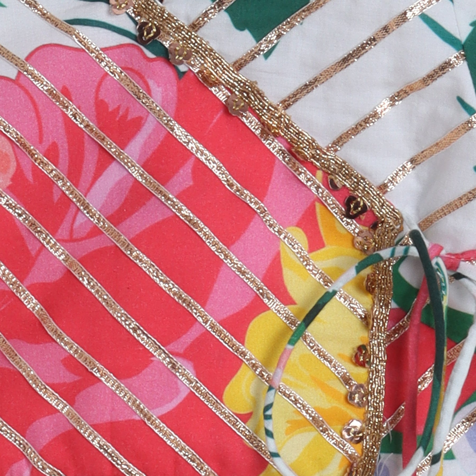 Tropical Floral Printed And Gota Lace Work Top With Lehenga - funlittleones.com