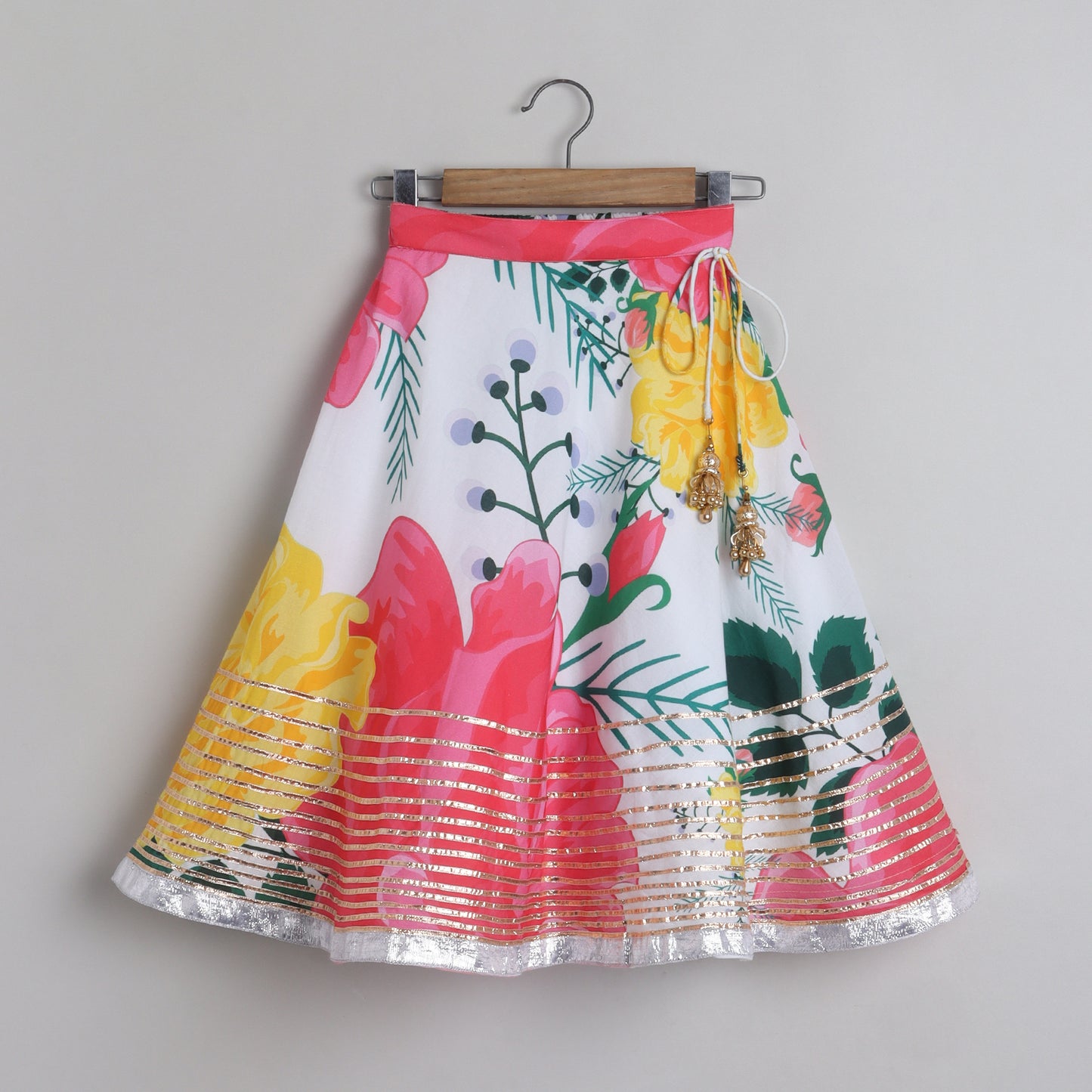 Tropical Floral Printed And Gota Lace Work Top With Lehenga - funlittleones.com