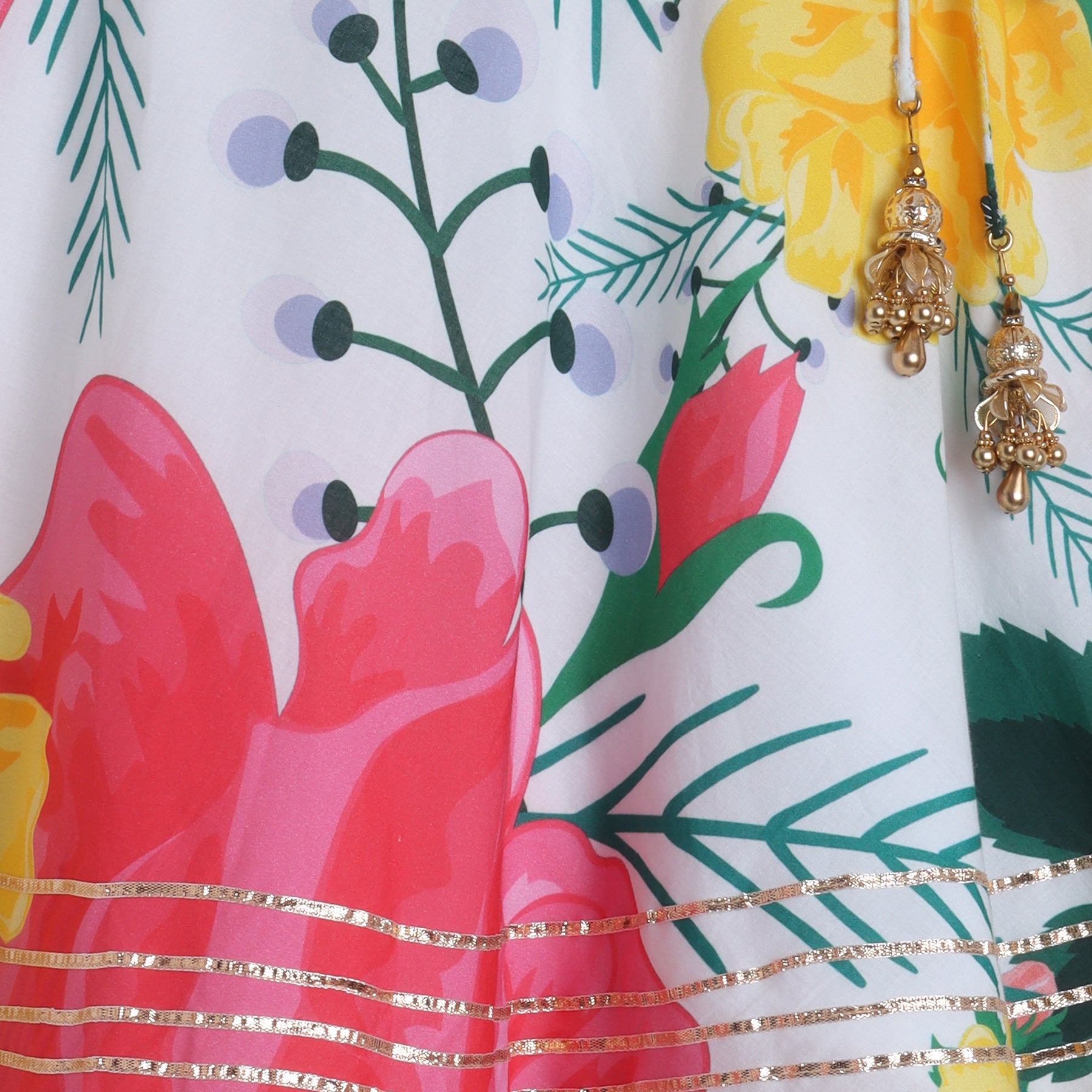 Tropical Floral Printed And Gota Lace Work Top With Lehenga - funlittleones.com