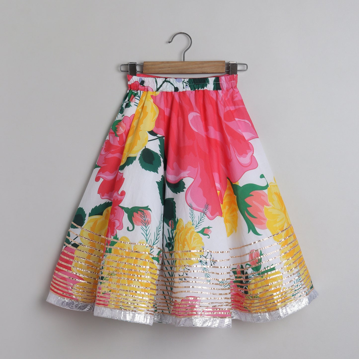 Tropical Floral Printed And Gota Lace Work Top With Lehenga - funlittleones.com