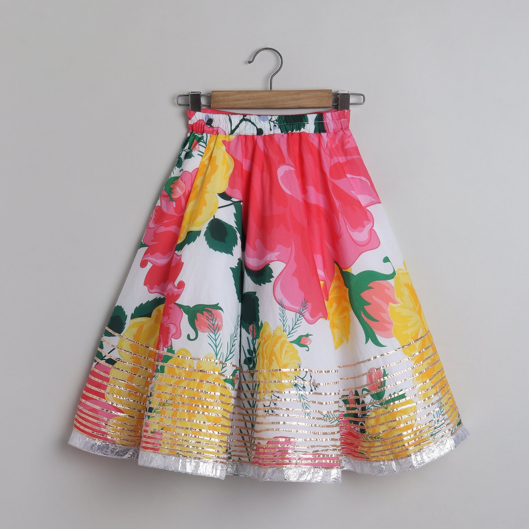 Tropical Floral Printed And Gota Lace Work Top With Lehenga - funlittleones.com