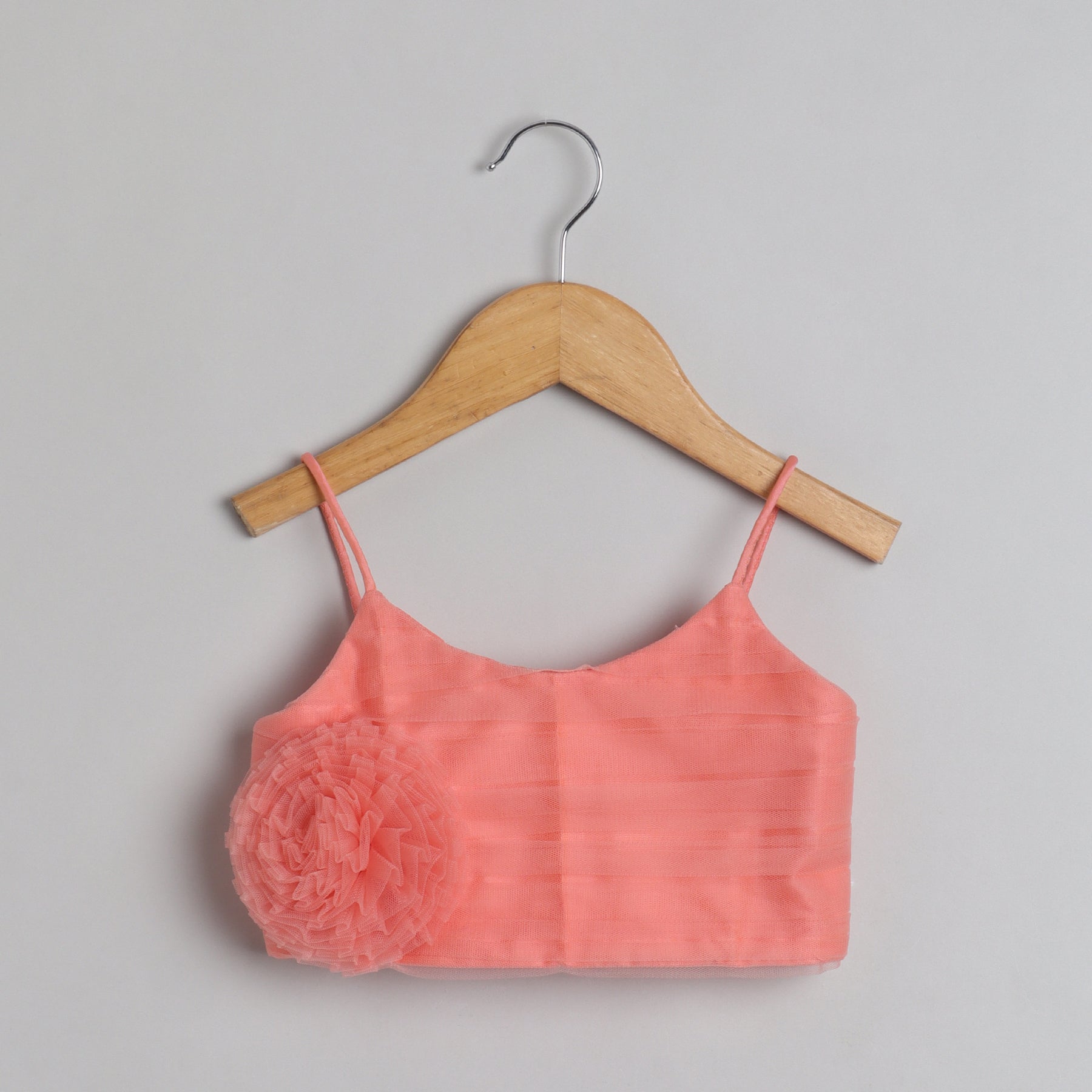 Peach Top With Printed Lace Work Lehenga - funlittleones.com