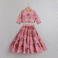 Floral Printed And Pleated Frills Peach Top With Lehenga - funlittleones.com