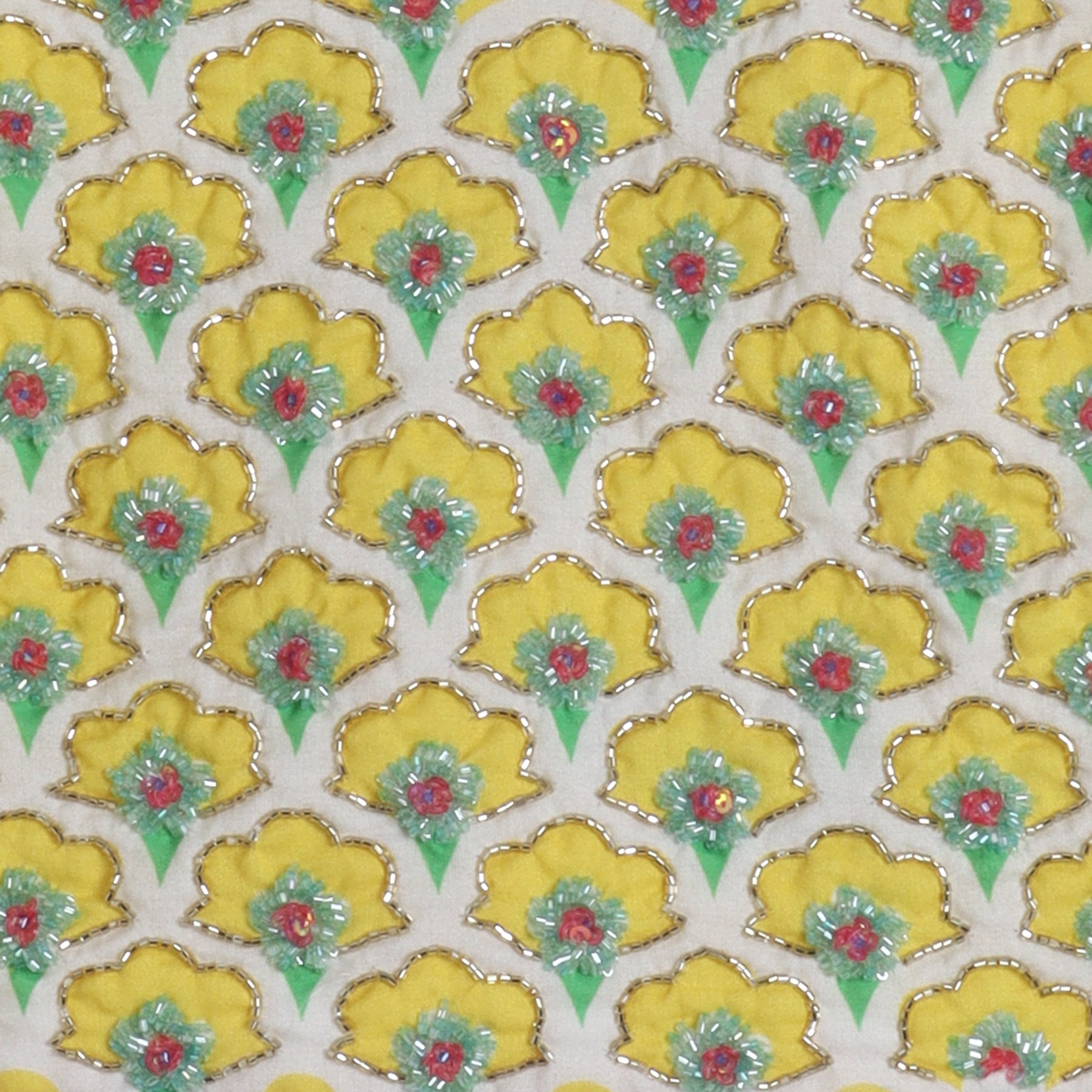 Yellow Cutdana And Sequin Work Top With Gota Lace Work Lehenga - funlittleones.com