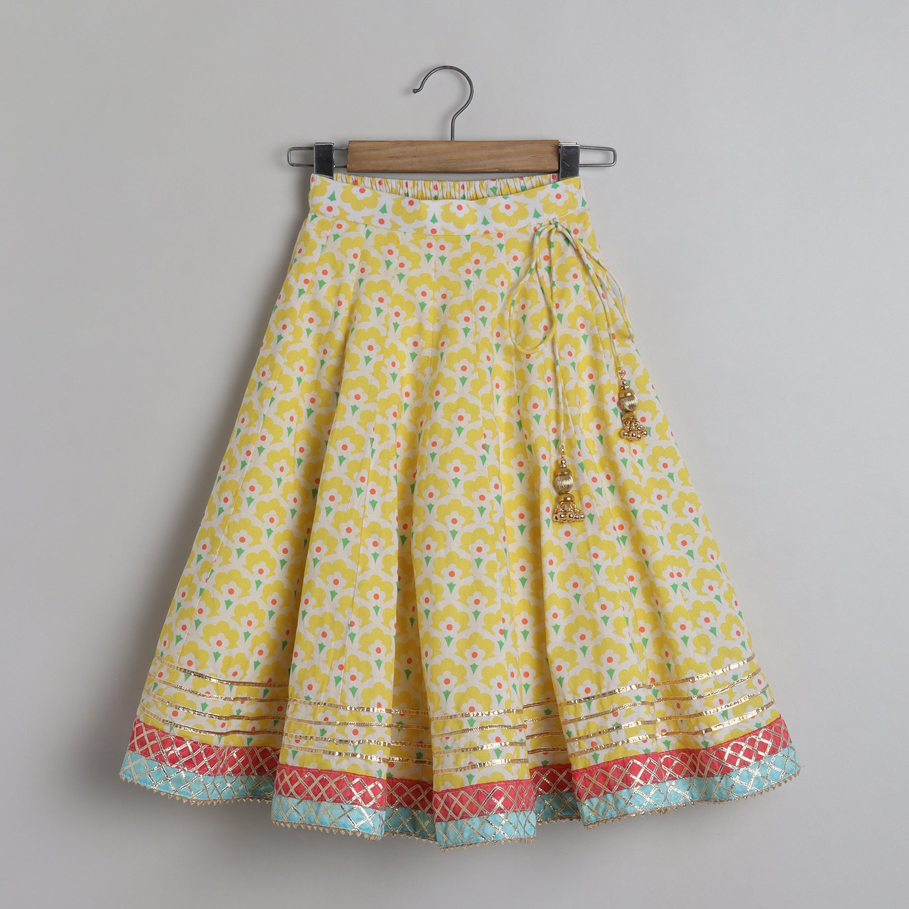 Yellow Cutdana And Sequin Work Top With Gota Lace Work Lehenga - funlittleones.com