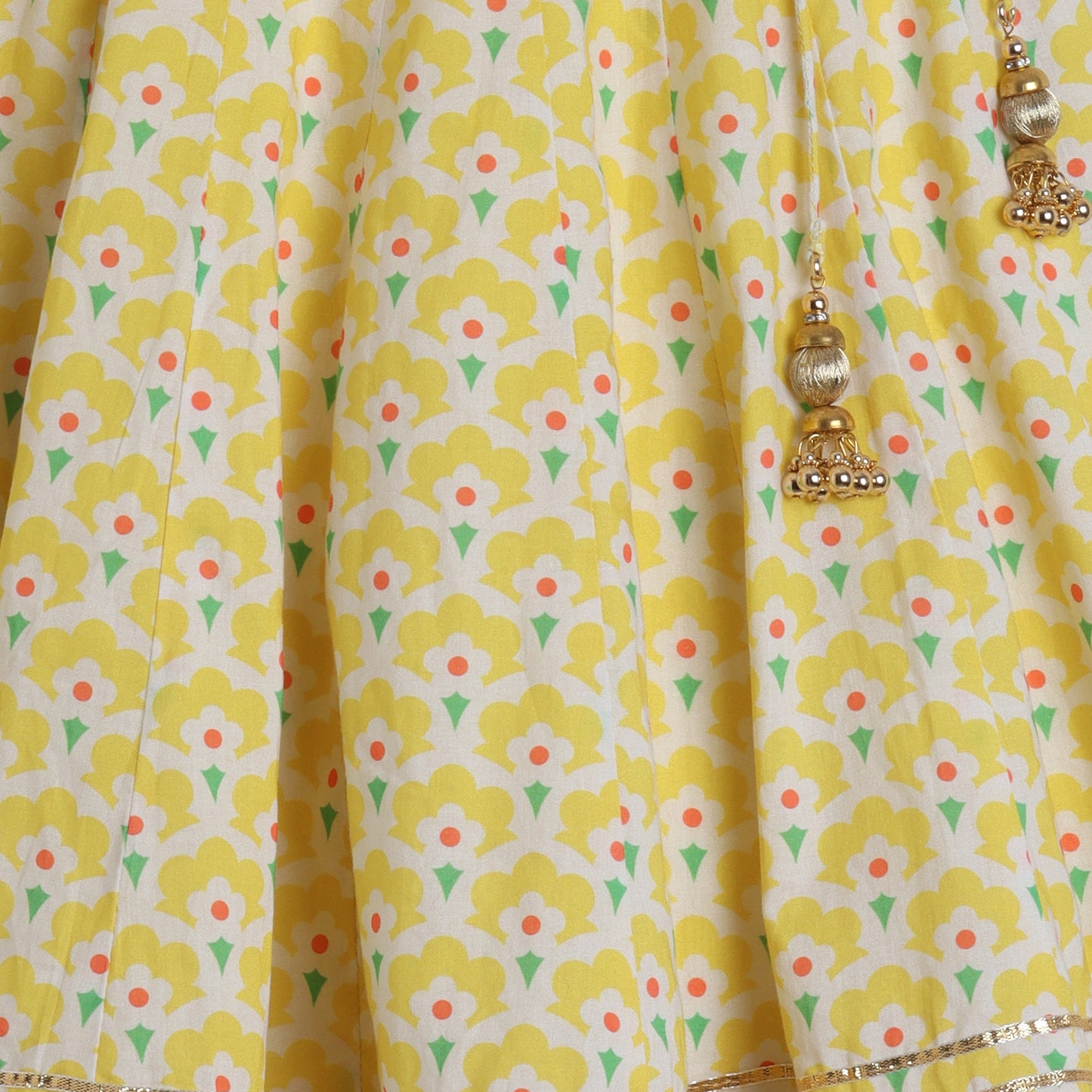 Yellow Cutdana And Sequin Work Top With Gota Lace Work Lehenga - funlittleones.com