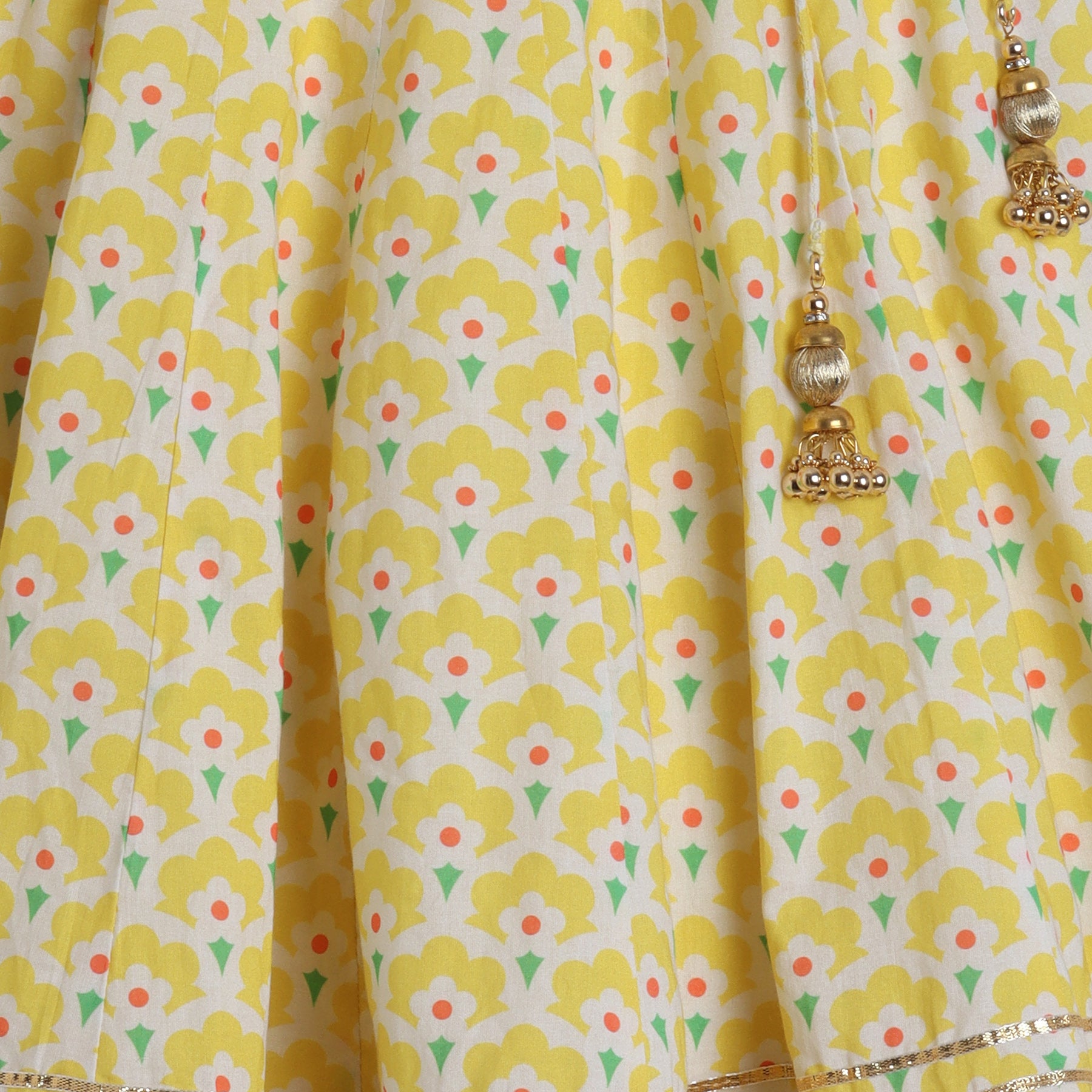 Yellow Cutdana And Sequin Work Top With Gota Lace Work Lehenga - funlittleones.com