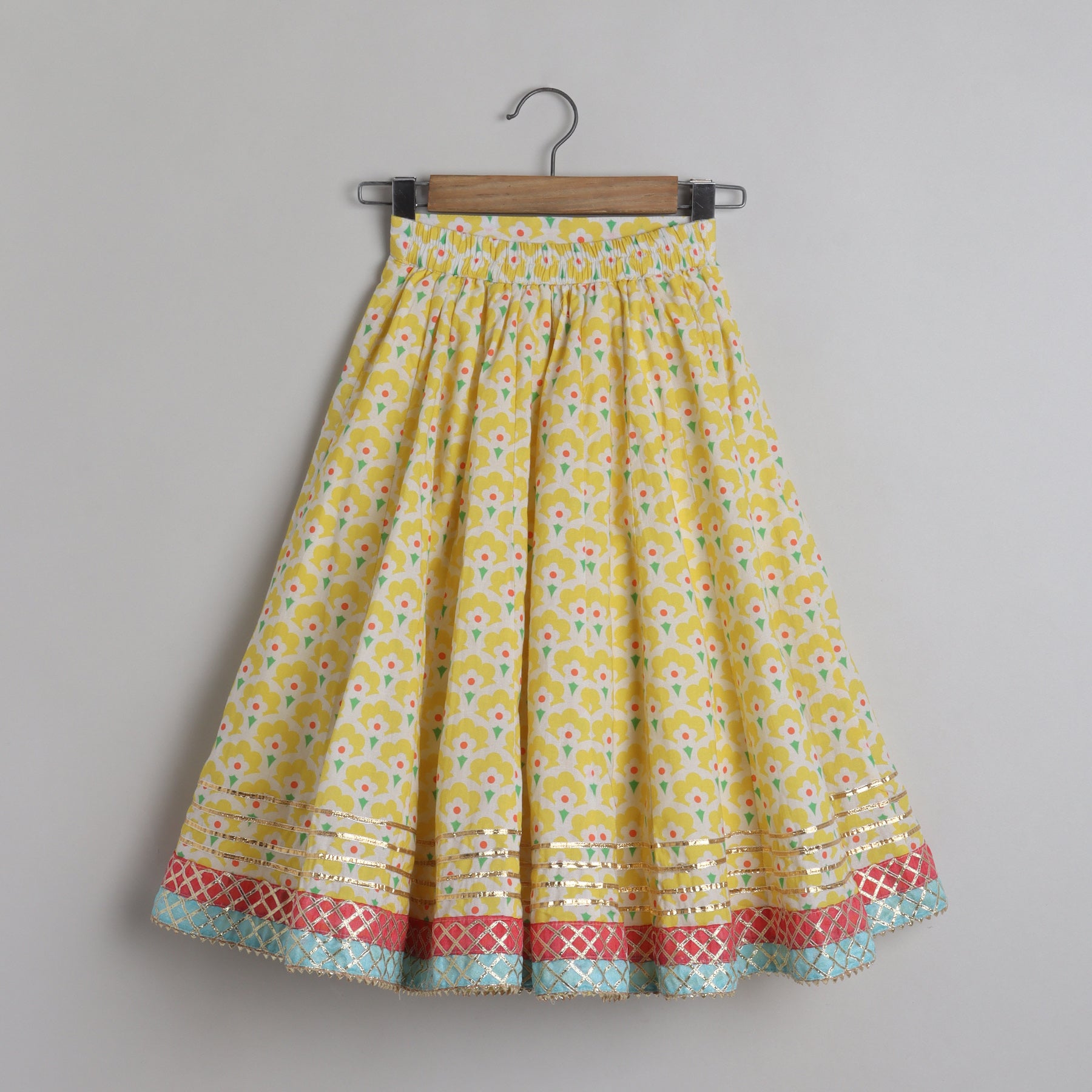 Yellow Cutdana And Sequin Work Top With Gota Lace Work Lehenga - funlittleones.com