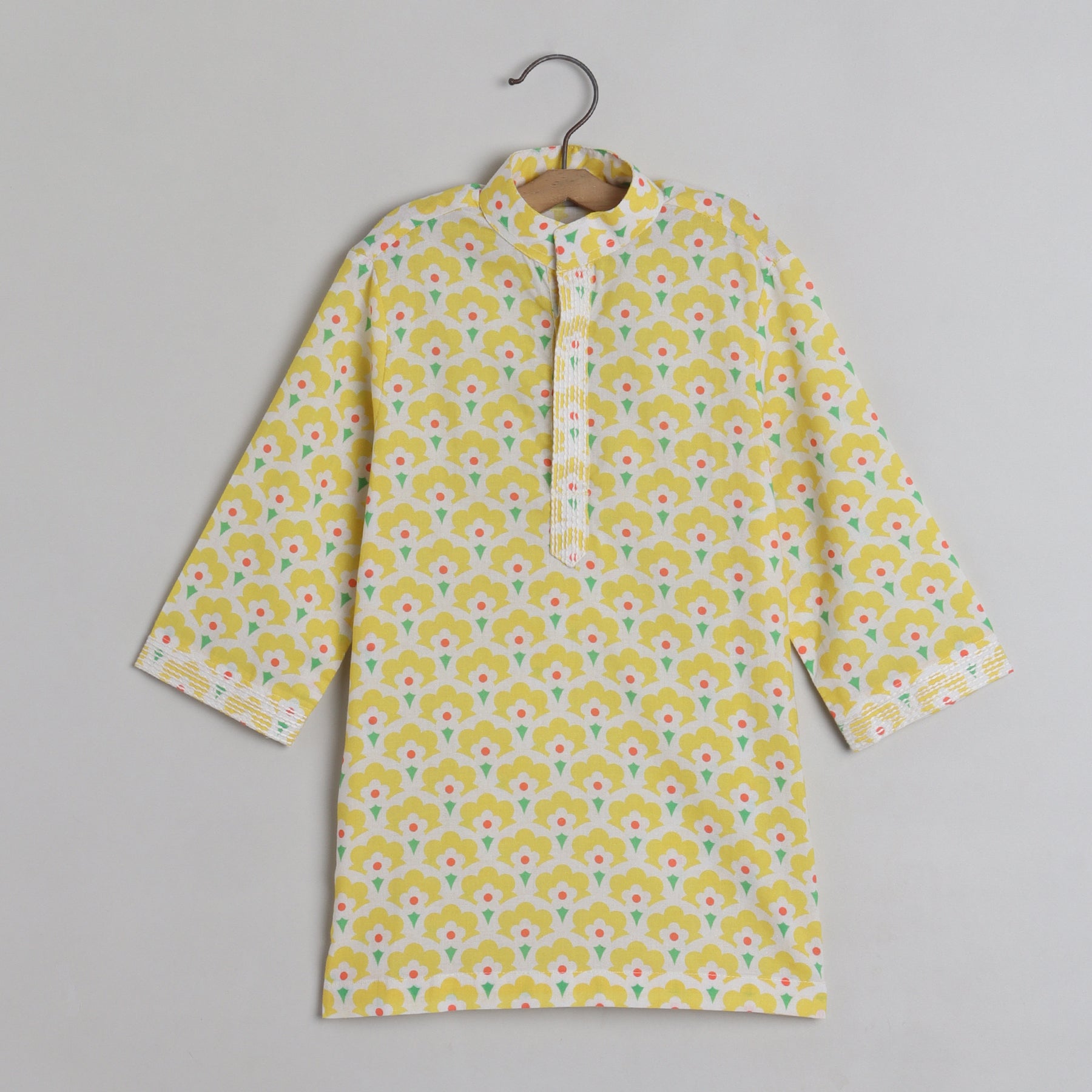 Yellow Printed Kurta With Pyjama - funlittleones.com