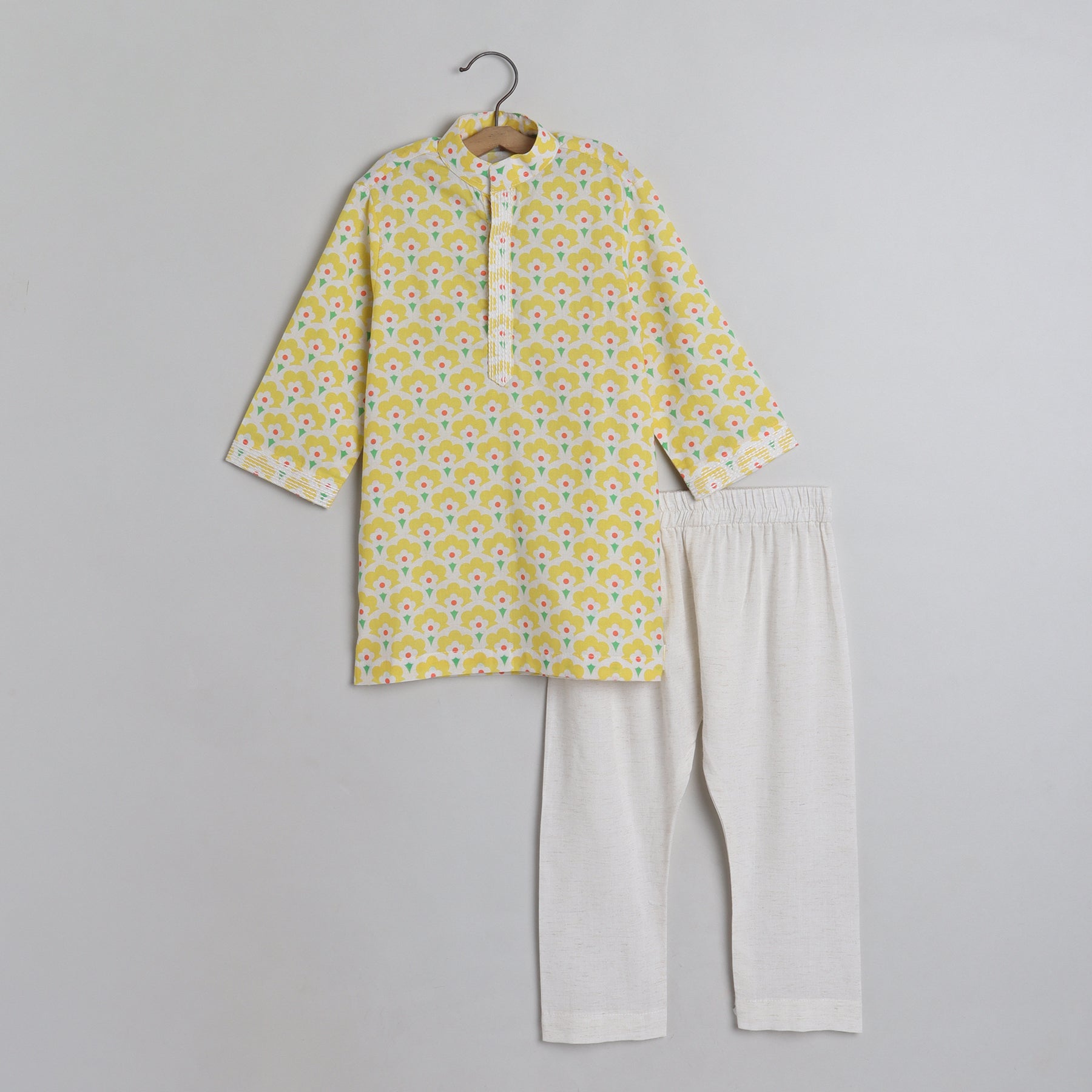 Yellow Printed Kurta With Pyjama - funlittleones.com