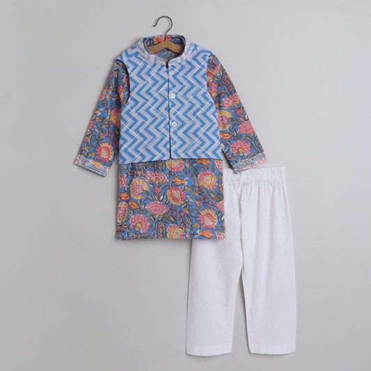 Boys Blue Jacket Kurta Set - funlittleones.com