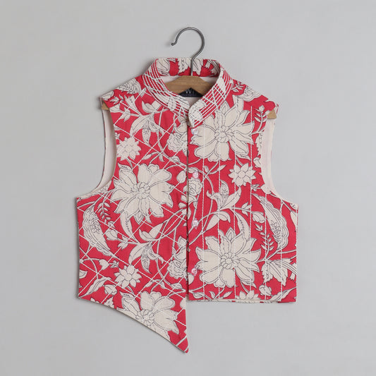 Ethnic Floral Printed Asymmetric Pink Jacket With Kurta And Pyjama - funlittleones.com