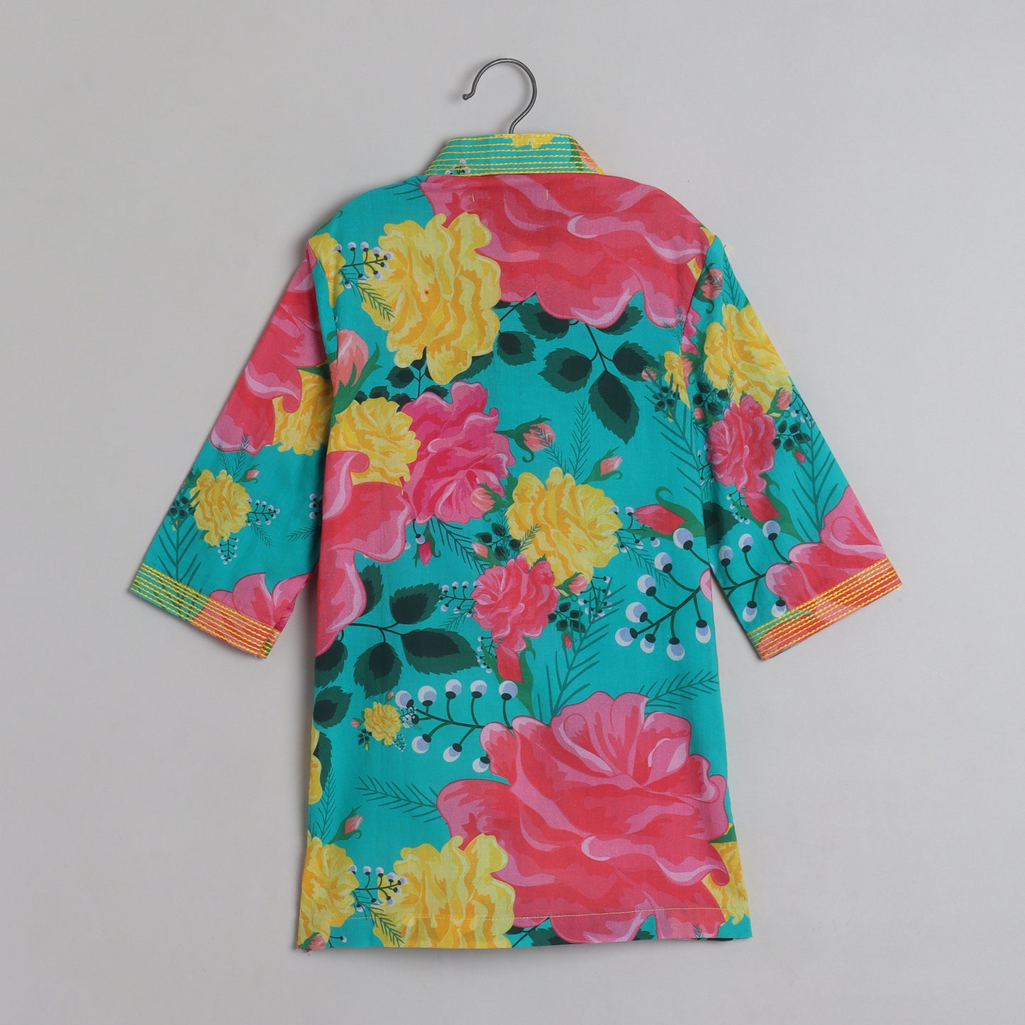 Gota Lace Work Jacket With Multicolour Floral Kurta And Pyjama - funlittleones.com