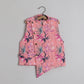 Peach Floral Printed Quilted Jacket With Thread Work Kurta And Pyjama - funlittleones.com