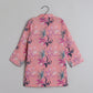 Peach Floral Printed Quilted Jacket With Thread Work Kurta And Pyjama - funlittleones.com