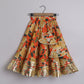 Metallic Lace Detailed Sleeveless Beige Top And Floral Printed Orange Lehenga - funlittleones.com