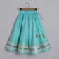 Girls Light Blue Embroidered Blouse With Gota Embellished Borders On The Lehenga - funlittleones.com