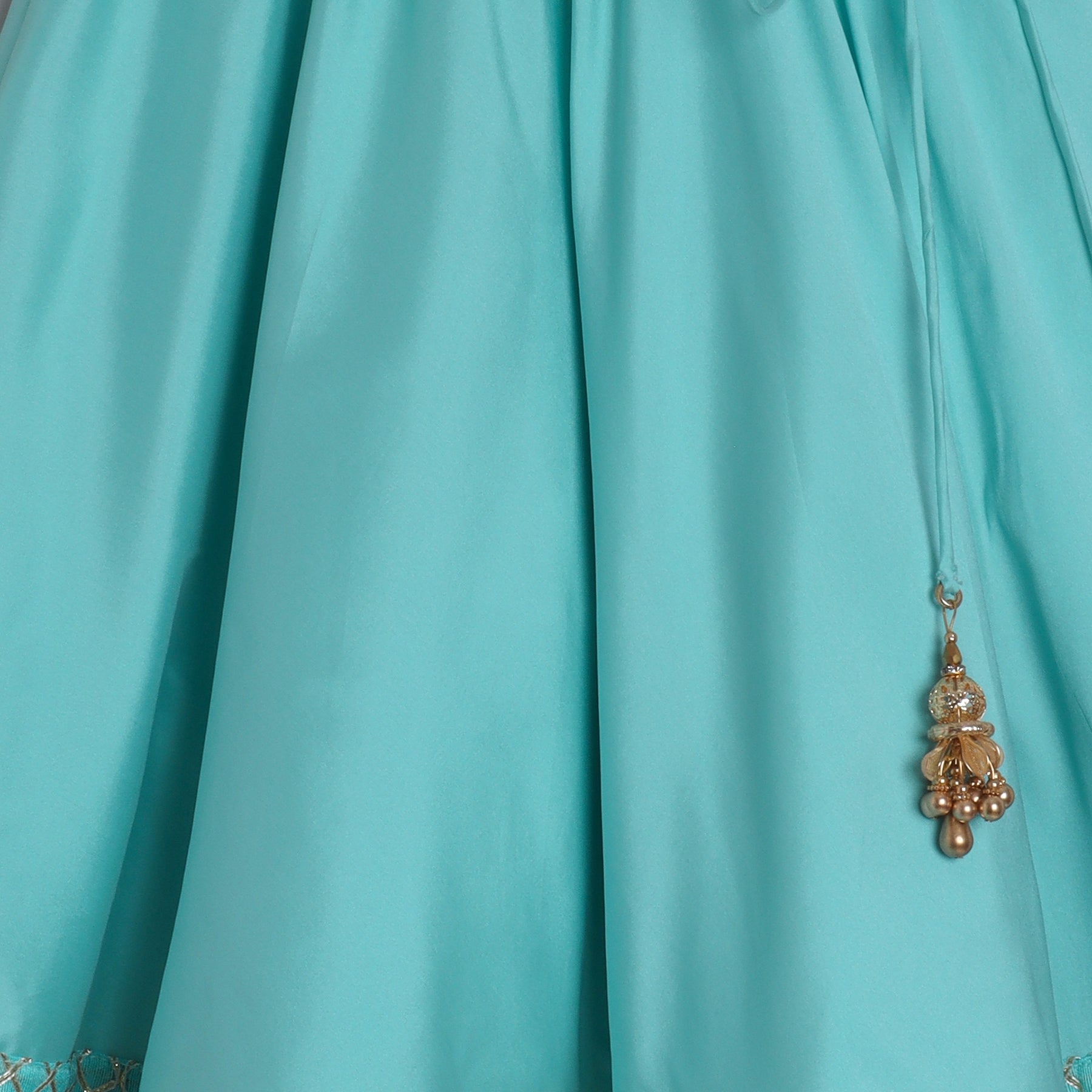Girls Light Blue Embroidered Blouse With Gota Embellished Borders On The Lehenga - funlittleones.com