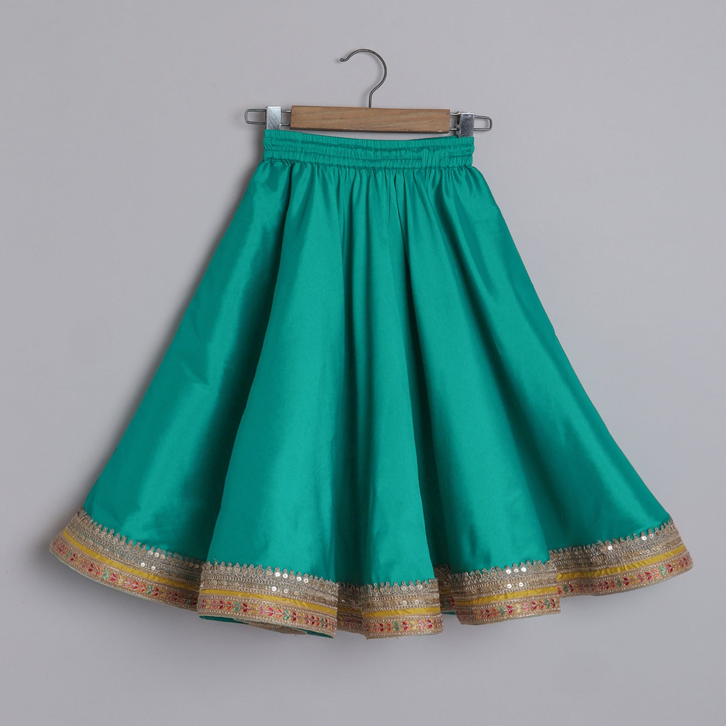 Girls Teal Green With Yellow And Teal Color Blocked One Shoulder Blouse With A Fashionable One Shoulder Drape - funlittleones.com