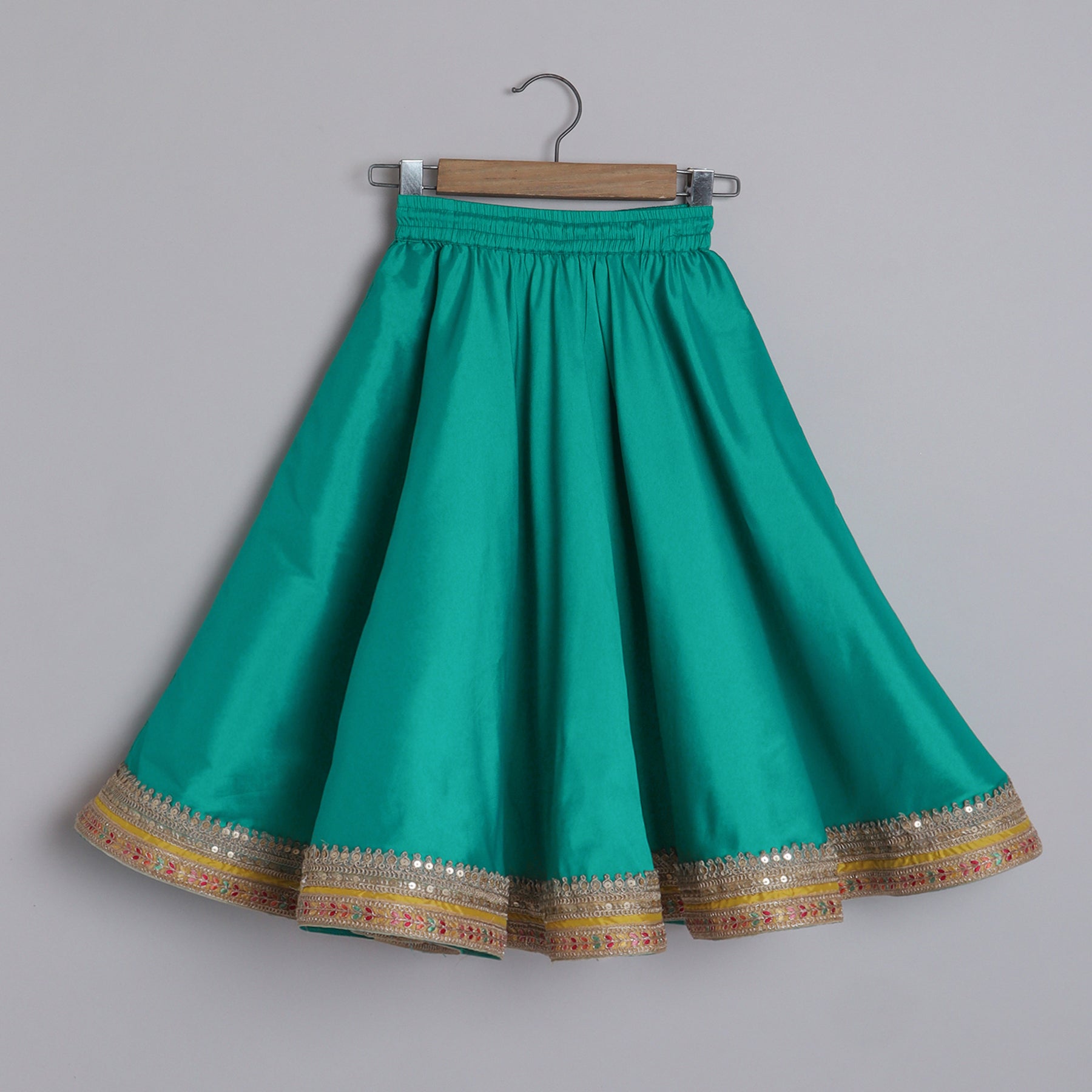 Girls Teal Green With Yellow And Teal Color Blocked One Shoulder Blouse With A Fashionable One Shoulder Drape - funlittleones.com