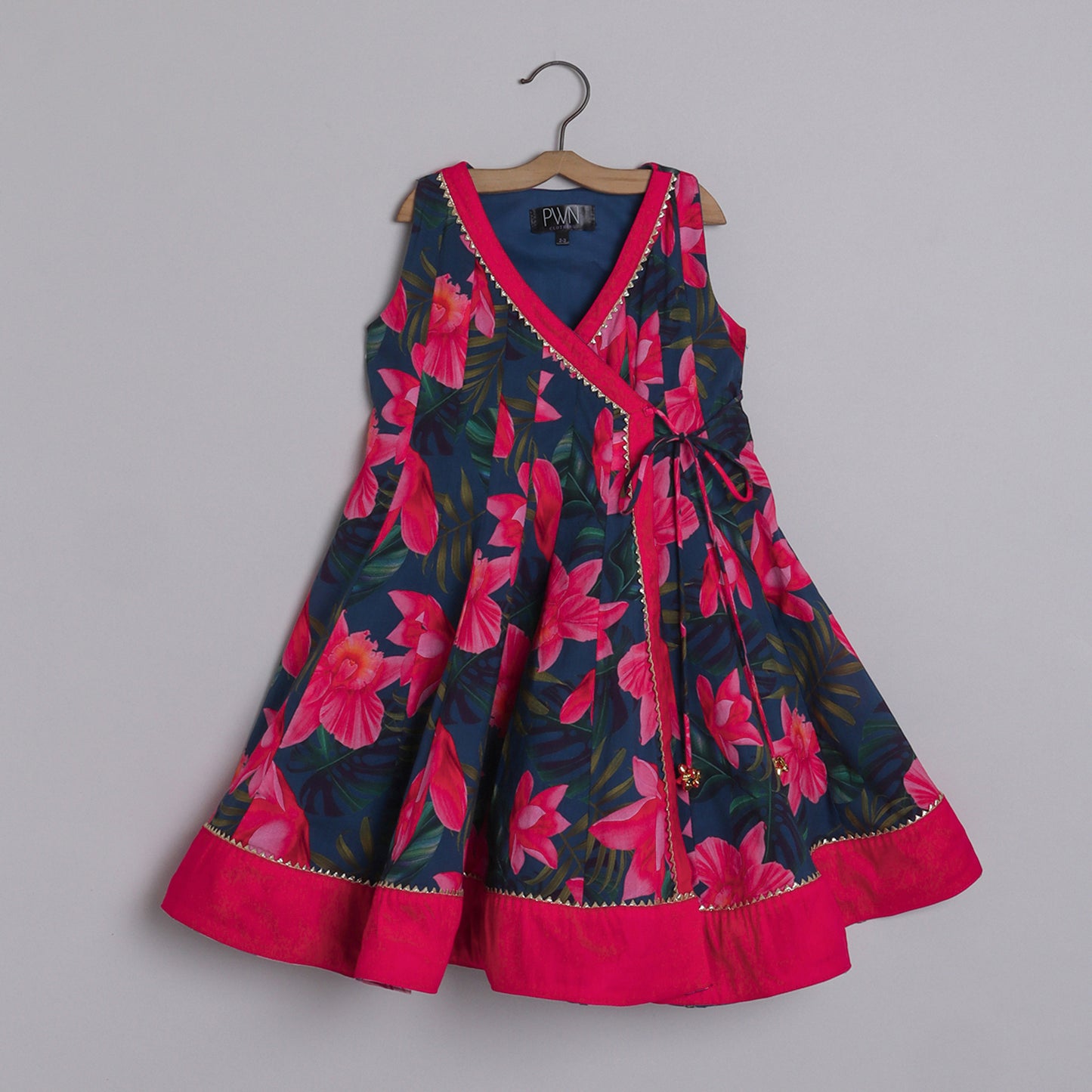 Girls Graceful Lotus Printed  Angarkha Kurti And Red Pant - funlittleones.com