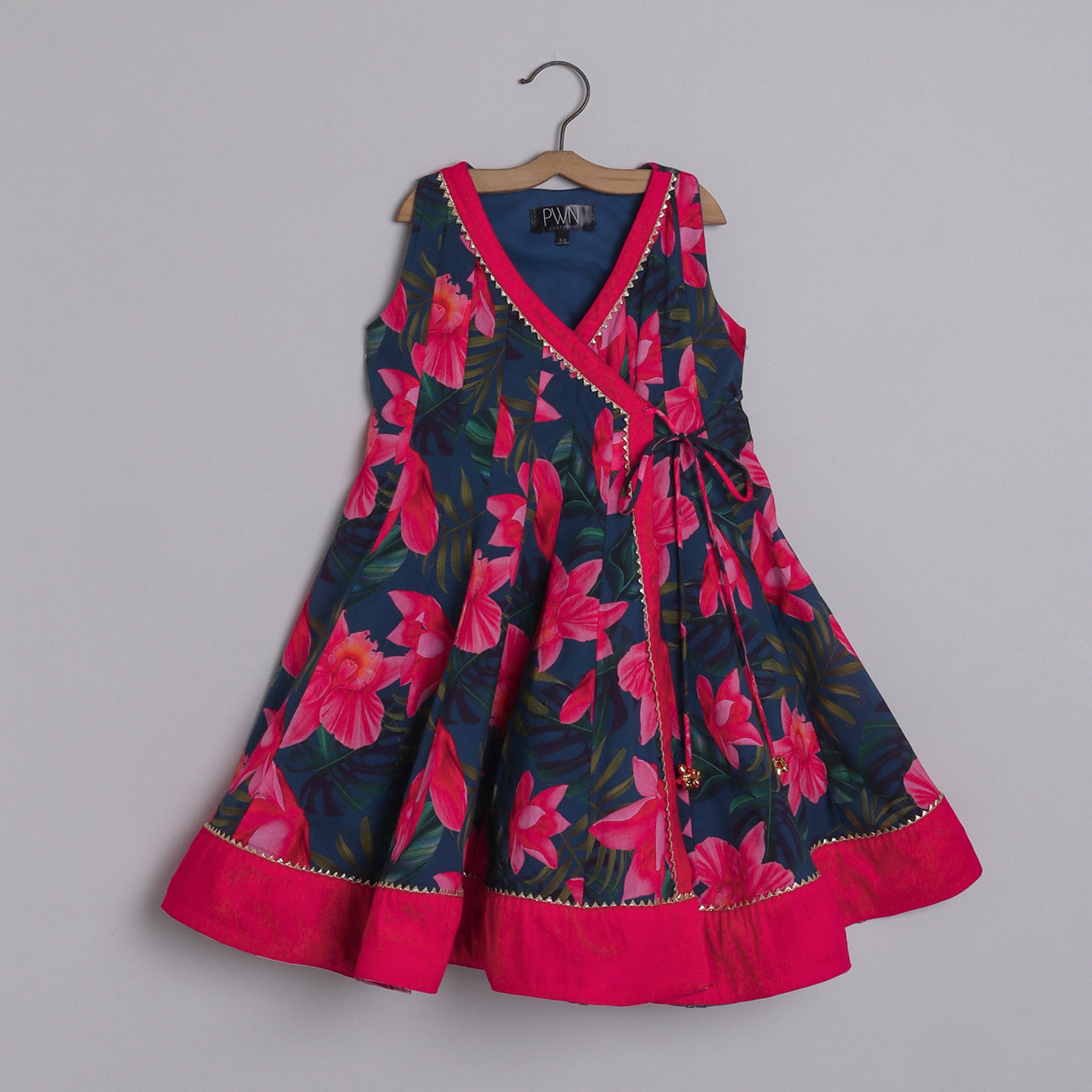 Girls Graceful Lotus Printed  Angarkha Kurti And Red Pant - funlittleones.com
