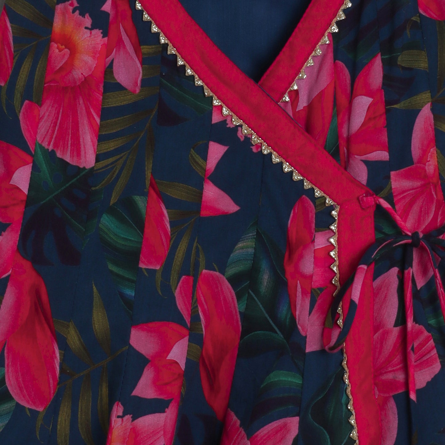 Girls Graceful Lotus Printed  Angarkha Kurti And Red Pant - funlittleones.com