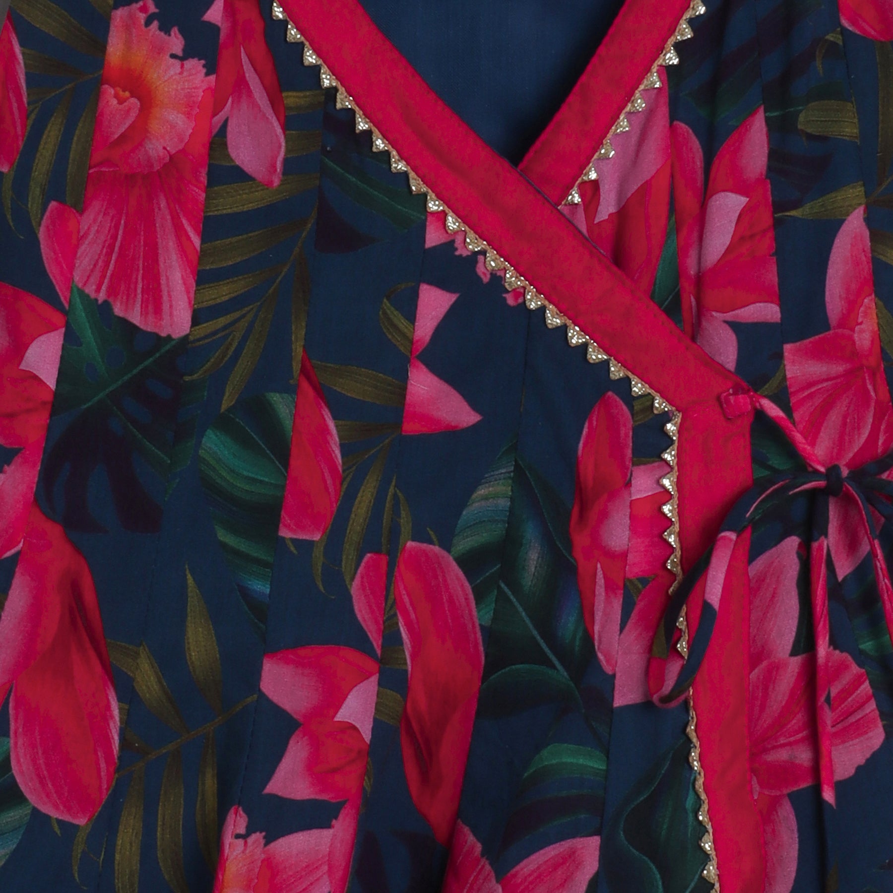Girls Graceful Lotus Printed  Angarkha Kurti And Red Pant - funlittleones.com
