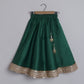 Girls Glamouros One Shoulder Dark Green Flap Top And Flared Lehenga - funlittleones.com
