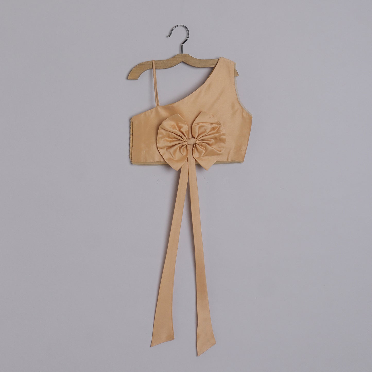 Girls Embroidered Beige One Shoulder Top And Ruffle Lehenga - funlittleones.com