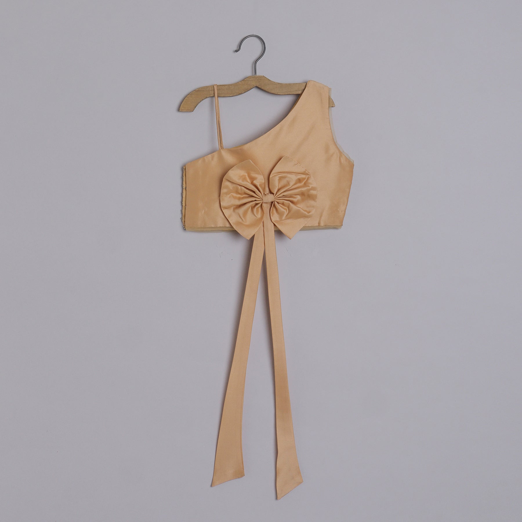 Girls Embroidered Beige One Shoulder Top And Ruffle Lehenga - funlittleones.com