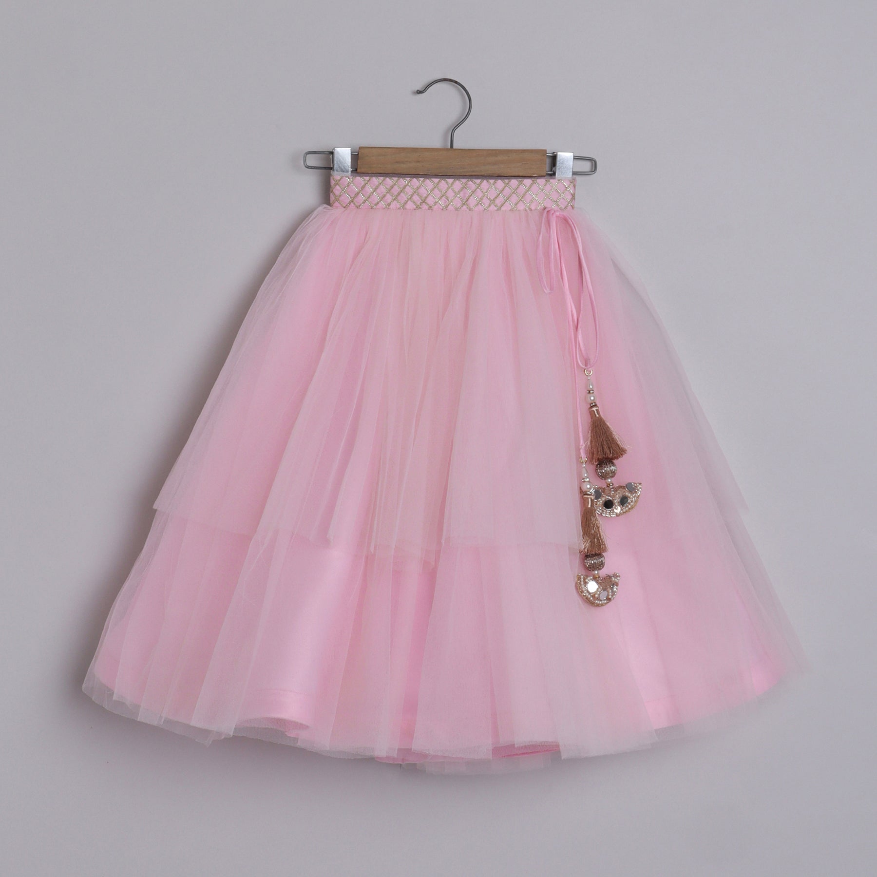 Girls Gorgeous Hand Embroidered Blouse And Layered Lehenga With Dupatta - funlittleones.com