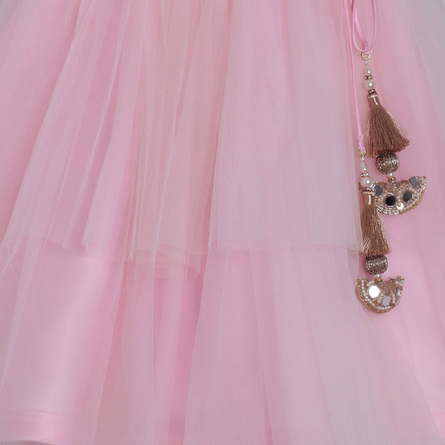 Girls Gorgeous Hand Embroidered Blouse And Layered Lehenga With Dupatta - funlittleones.com