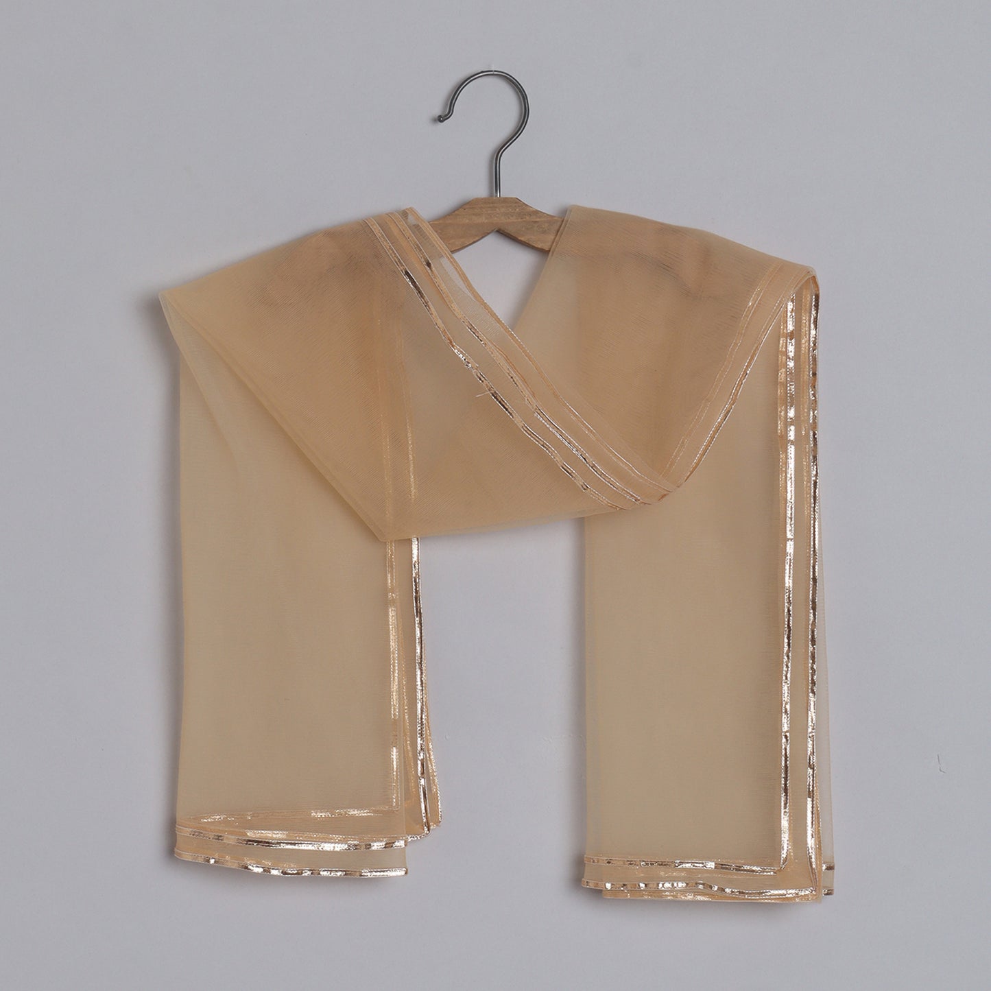 Girls Adorable Light Blue Top And Gota Lace Work Flared Lehenga With Beige Dupatta - funlittleones.com