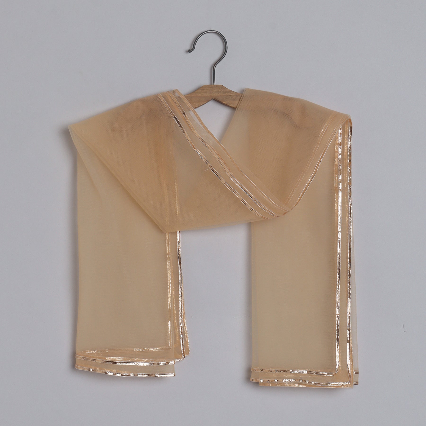 Girls Adorable Light Blue Top And Gota Lace Work Flared Lehenga With Beige Dupatta - funlittleones.com