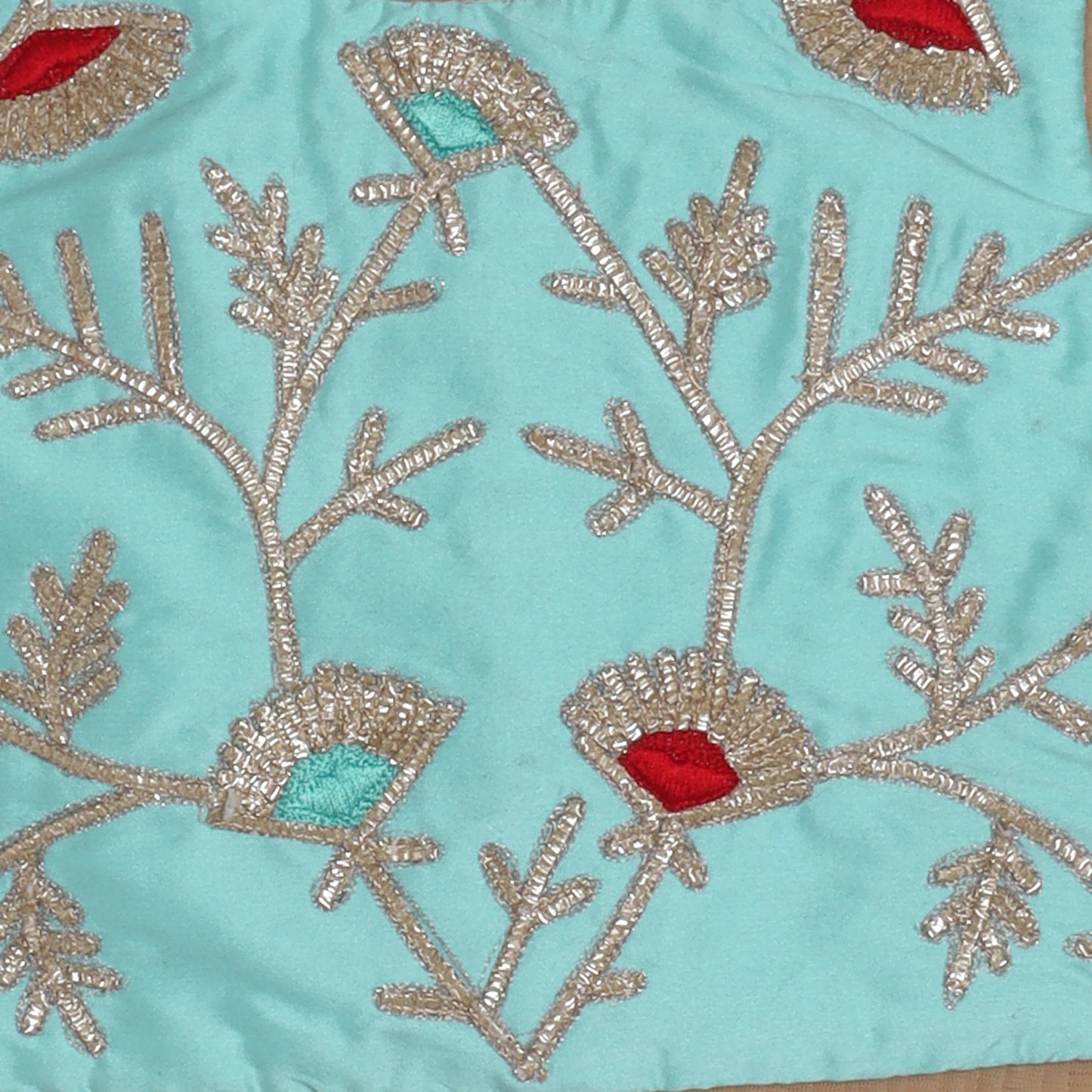 Girls Adorable Light Blue Top And Gota Lace Work Flared Lehenga With Beige Dupatta - funlittleones.com