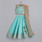 Girls Adorable Light Blue Top And Gota Lace Work Flared Lehenga With Beige Dupatta - funlittleones.com